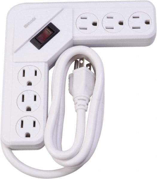 Woods PRO - 6 Outlets, 125 Volts, 15 Amps, 4' Cord, Power Outlet Strip - Keyhole Mount, 5-15 NEMA Configuration, 6-1/2" Strip, cULus - Exact Industrial Supply