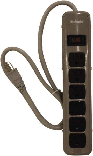 Woods PRO - 6 Outlets, 125 Volts, 15 Amps, 5' Cord, Power Outlet Strip - Keyhole Mount, 5-15 NEMA Configuration, 11-3/4" Strip, cULus - Exact Industrial Supply