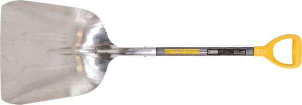 True Temper - 18-1/2" High x 15" Wide Square Aluminum Scoop - 27" Long Wood D-Grip Handle, No Step - Exact Industrial Supply