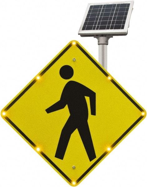 TAPCO - "Pedestrian Crossing", 30" Wide x 30" High, Aluminum Pedestrian Crossing Signs - 0.08" Thick, Fluorescent Yellow, Black, Diamond Grade Reflectivity, Diamond, Post Mount - Exact Industrial Supply
