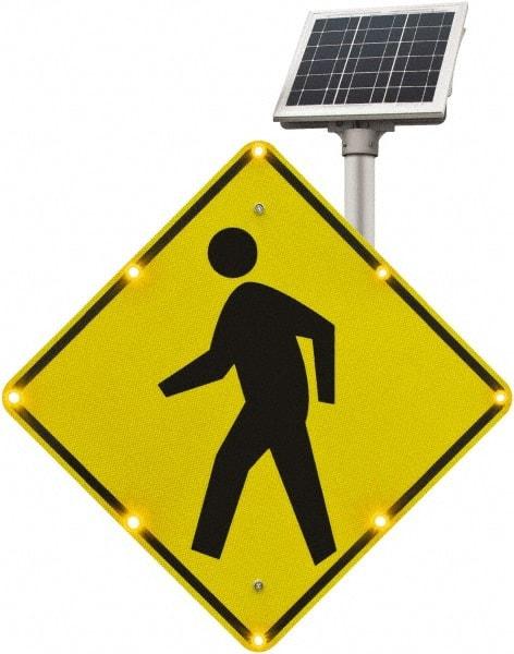 TAPCO - "Pedestrian Crossing", 36" Wide x 36" High, Aluminum Pedestrian Crossing Signs - 0.08" Thick, Fluorescent Yellow, Black, Diamond Grade Reflectivity, Diamond, Post Mount - Exact Industrial Supply