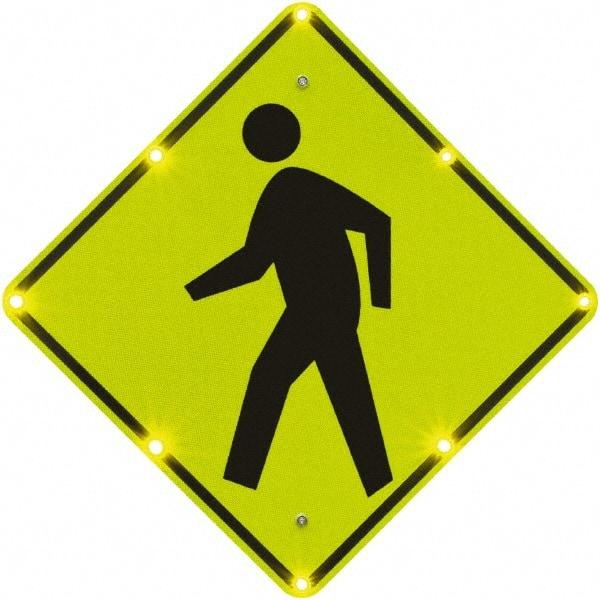 TAPCO - "Pedestrian Crossing", 36" Wide x 36" High, Aluminum Pedestrian Crossing Signs - 0.08" Thick, Fluorescent Yellow, Green, Black, Diamond Grade Reflectivity, Diamond, Post Mount - Exact Industrial Supply