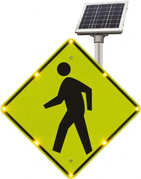 TAPCO - "Pedestrian Crossing", 48" Wide x 48" High, Aluminum Construction Roadway Signs - 0.08" Thick, Fluorescent Yellow, Green, Black, Diamond Grade Reflectivity, Diamond, Post Mount - Exact Industrial Supply