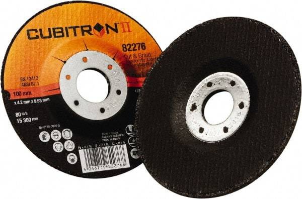 3M - 36 Grit, 4" Wheel Diam, 1/8" Wheel Thickness, 3/8" Arbor Hole, Type 27 Depressed Center Wheel - Ceramic, 15,300 Max RPM - Exact Industrial Supply