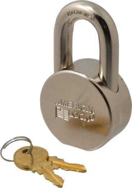 American Lock - 1-1/16" Shackle Clearance, Keyed Different AH10 Padlock - 7/16" Shackle Diam, Steel, with Satin Chrome, Triple Plated Finish - Exact Industrial Supply
