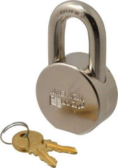 American Lock - 1-1/16" Shackle Clearance, Keyed Different AH10 Padlock - 7/16" Shackle Diam, Steel, with Satin Chrome, Triple Plated Finish - Exact Industrial Supply