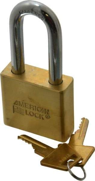 American Lock - 2" Shackle Clearance, Keyed Alike A5571 Padlock - 3/8" Shackle Diam, Steel & Brass, with Solid Extruded Brass Finish - Exact Industrial Supply