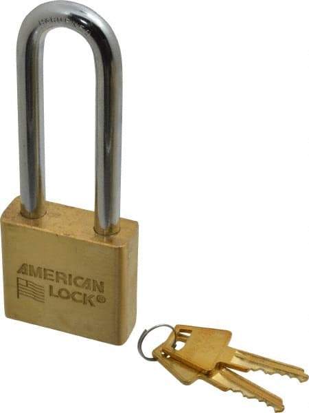 American Lock - 3" Shackle Clearance, Keyed Alike A5572 Padlock - 3/8" Shackle Diam, Steel & Brass, with Solid Extruded Brass Finish - Exact Industrial Supply