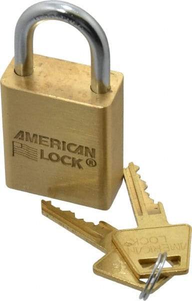 American Lock - 1" Shackle Clearance, Keyed Different A5530 Padlock - 1/4" Shackle Diam, Steel & Brass, with Solid Extruded Brass Finish - Exact Industrial Supply