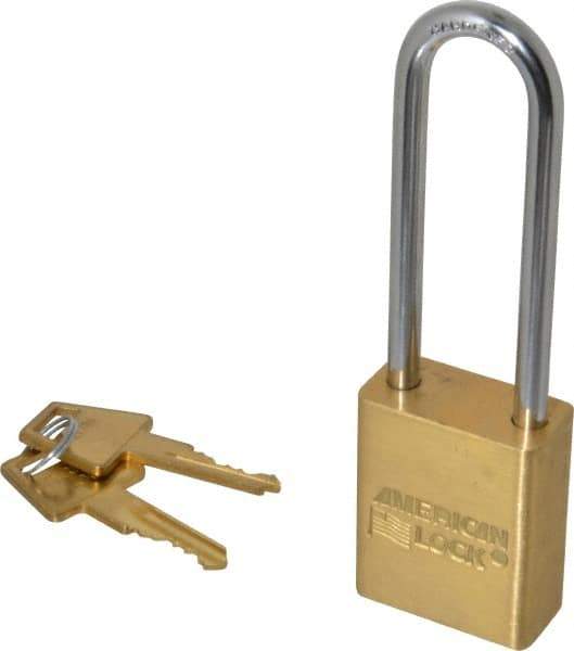 American Lock - 3" Shackle Clearance, Keyed Alike A5532 Padlock - 1/4" Shackle Diam, Steel & Brass, with Solid Extruded Brass Finish - Exact Industrial Supply