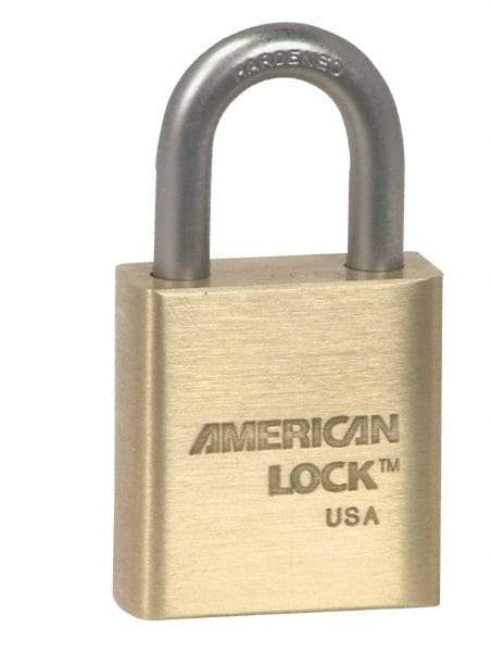 American Lock - 1-1/16" Shackle Clearance, Keyed Alike A5560 Padlock - 5/16" Shackle Diam, Steel & Brass, with Solid Extruded Brass Finish - Exact Industrial Supply