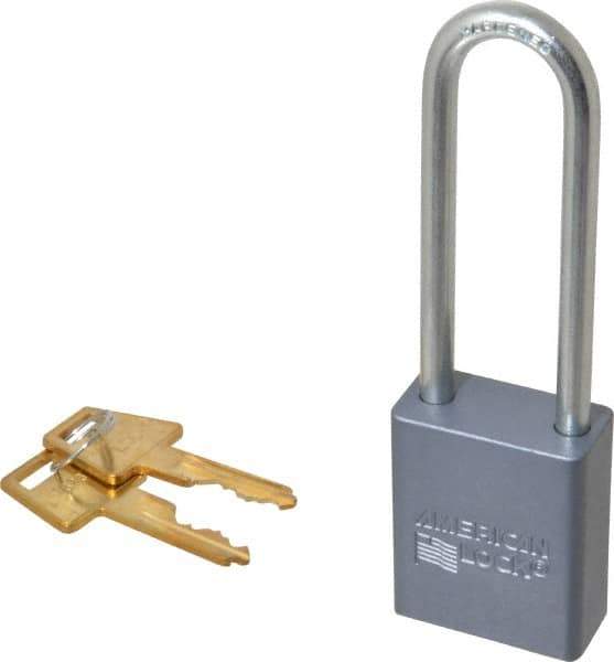 American Lock - 3" Shackle Clearance, Keyed Different A32 Padlock - 1/4" Shackle Diam, Aluminum, with Solid Aluminum Finish - Exact Industrial Supply