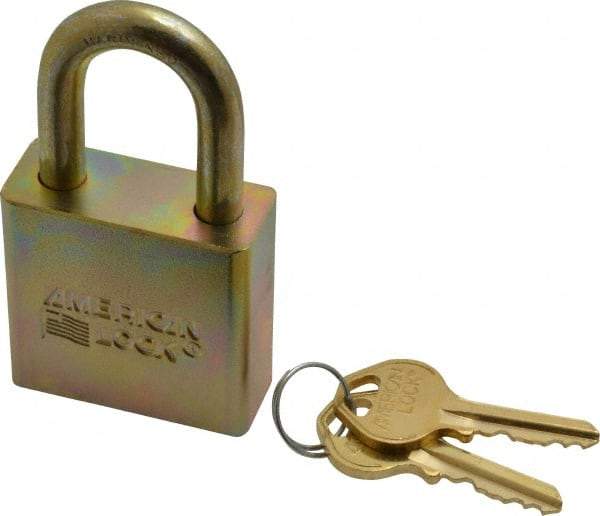 American Lock - 1-1/16" Shackle Clearance, Keyed Alike A5200GLN Padlock - 5/16" Shackle Diam, Steel, with Solid Steel Finish - Exact Industrial Supply