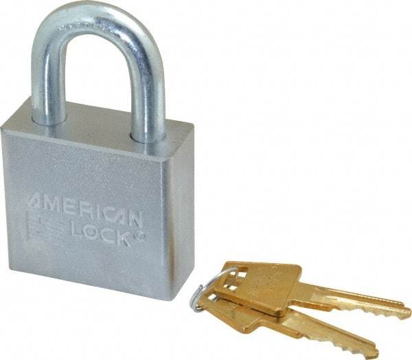 American Lock - 1-1/8" Shackle Clearance, Keyed Alike A50 Padlock - 3/8" Shackle Diam, Steel, with Solid Steel Finish - Exact Industrial Supply