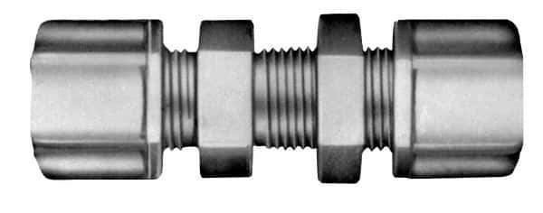 Made in USA - 5/16" Tube OD, Kynar Plastic Compression Tube Bulkhead Union - 275°F Max, Plastic Grip - Exact Industrial Supply