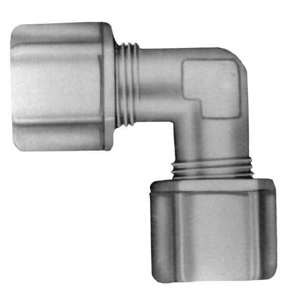 Made in USA - 3/8" Tube OD, Kynar Plastic Compression Tube Union Elbow - 275°F Max, Plastic Grip - Exact Industrial Supply