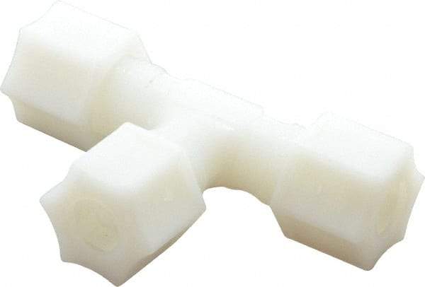 Made in USA - 3/8" Tube OD, Nylon Plastic Compression Tube Union Tee - 220°F Max, Plastic Grip - Exact Industrial Supply