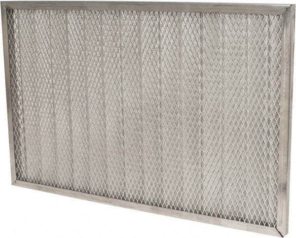 Made in USA - 16" Noml Height x 25" Noml Width x 1" Noml Depth, 71% Capture Efficiency, Permanent Air Filter - MERV 7, Aluminum Cloth & Mesh, Integrated Aluminum Frame, 300 Max FPM, 640 CFM, For Any Unit - Exact Industrial Supply