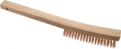 Ampco - 4 Rows x 19 Columns Bronze Curve-Handle Wire Brush - 13-3/4" OAL, 1-1/8" Trim Length, Wood Curved Handle - Exact Industrial Supply