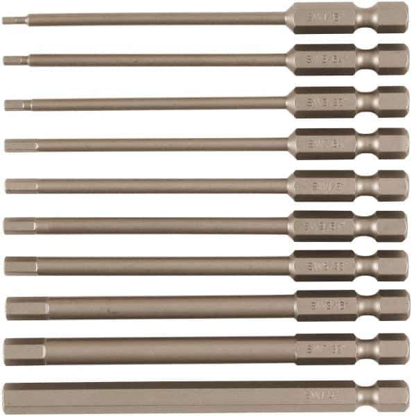Wiha - 10 Piece, Tamperproof Hex Bit Set - 5/64 to 1/4" Hex, 1/4" Drive, Hex Security Point - Exact Industrial Supply