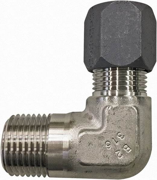 Made in USA - 5/8" OD, Grade 316Stainless Steel Male Elbow - 7/8" Hex, Comp x MPT Ends - Exact Industrial Supply