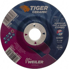 Weiler - 30 Grit, 5" Wheel Diam, 7/8" Arbor Hole, Type 27 Depressed Center Wheel - Hard Grade, Ceramic, T Hardness, 12,200 Max RPM - Exact Industrial Supply