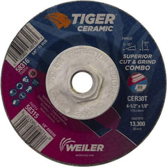 Weiler - 30 Grit, 4-1/2" Wheel Diam, Type 27 Depressed Center Wheel - Hard Grade, Ceramic, T Hardness, 13,300 Max RPM - Exact Industrial Supply