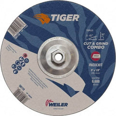 Weiler - 30 Grit, 9" Wheel Diam, Type 27 Depressed Center Wheel - Hard Grade, Aluminum Oxide, T Hardness, 6,600 Max RPM - Exact Industrial Supply