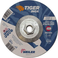 Weiler - 60 Grit, 6" Wheel Diam, Type 27 Depressed Center Wheel - Medium Grade, Aluminum Oxide, S Hardness, 10,200 Max RPM - Exact Industrial Supply