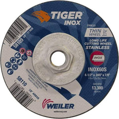 Weiler - 60 Grit, 4-1/2" Wheel Diam, Type 27 Depressed Center Wheel - Medium Grade, Aluminum Oxide, S Hardness, 13,300 Max RPM - Exact Industrial Supply
