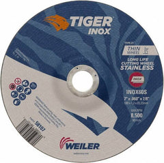 Weiler - 60 Grit, 7" Wheel Diam, 7/8" Arbor Hole, Type 27 Depressed Center Wheel - Medium Grade, Aluminum Oxide, S Hardness, 8,500 Max RPM - Exact Industrial Supply