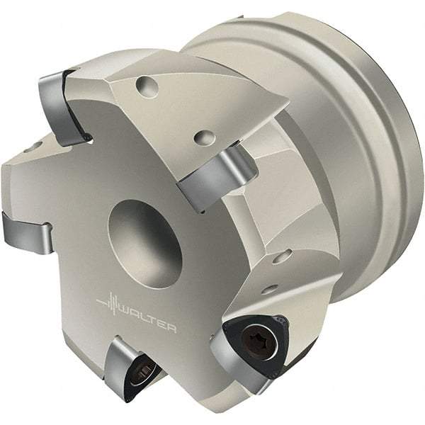 Walter - 63mm Cut Diam, 22mm Arbor Hole, 2mm Max Depth of Cut, Indexable Chamfer & Angle Face Mill - 5 Inserts, P23696 Insert, Right Hand Cut, 5 Flutes, Through Coolant, Series Xtra-tec - Exact Industrial Supply