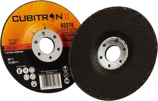 3M - 36 Grit, 5" Diam x 1/8" Thick x 7/8" Arbor, Type 27 Depressed Center Wheel - Exact Industrial Supply