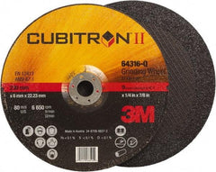 3M - 36 Grit, 9" Wheel Diam, 1/4" Wheel Thickness, 7/8" Arbor Hole, Type 27 Depressed Center Wheel - Coarse Grade, Ceramic, Resinoid Bond, Q Hardness, 6,650 Max RPM, Compatible with Angle Grinder - Exact Industrial Supply
