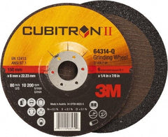3M - 36 Grit, 6" Wheel Diam, 1/4" Wheel Thickness, 7/8" Arbor Hole, Type 27 Depressed Center Wheel - Coarse Grade, Ceramic, Resinoid Bond, Q Hardness, 10,200 Max RPM, Compatible with Angle Grinder - Exact Industrial Supply