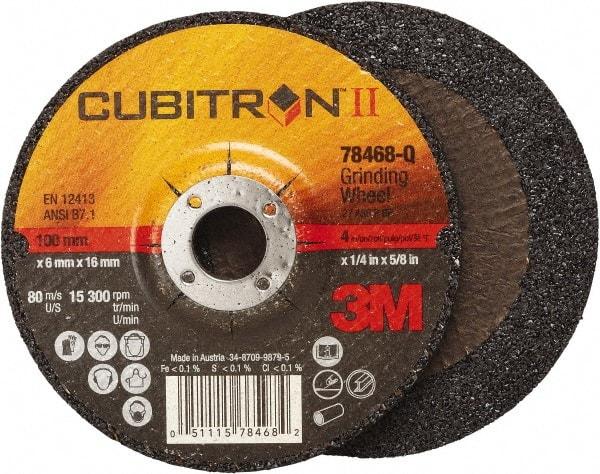 3M - 36 Grit, 4" Wheel Diam, 1/4" Wheel Thickness, 5/8" Arbor Hole, Type 27 Depressed Center Wheel - Coarse Grade, Ceramic, Resinoid Bond, Q Hardness, 15,000 Max RPM, Compatible with Angle Grinder - Exact Industrial Supply