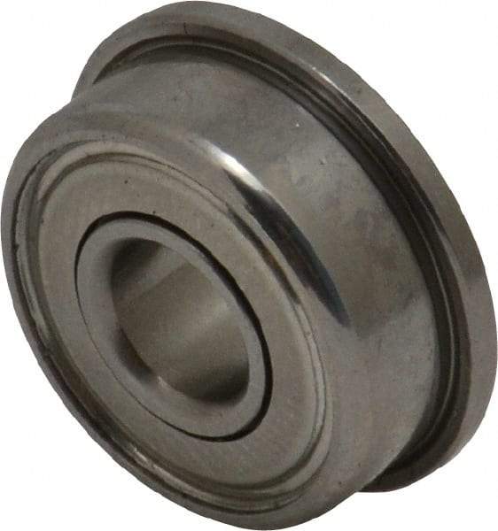 Value Collection - 5/64" Bore Diam, 1/4" OD, Double Shield Miniature Radial Ball Bearing - 9/64" Wide, With Flange, 1 Row, Round Bore, 23 Lb Static Capacity, 70 Lb Dynamic Capacity - Exact Industrial Supply