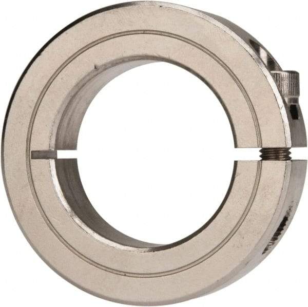 Climax Metal Products - 1-3/8" Bore, Stainless Steel, One Piece Clamp Collar - 2-1/4" Outside Diam, 9/16" Wide - Exact Industrial Supply