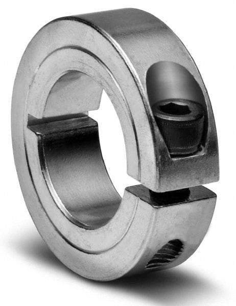 Climax Metal Products - 1-1/16" Bore, Aluminum, One Piece Clamping Shaft Collar - 1-7/8" Outside Diam, 1/2" Wide - Exact Industrial Supply