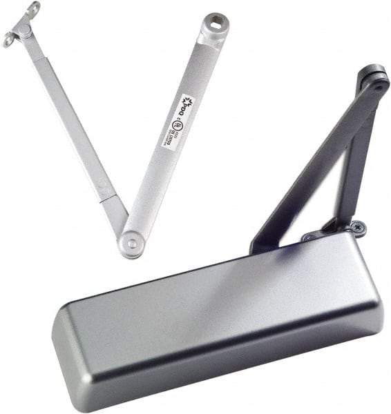 Ability One - 12" Closer Body Length, Institutional Grade 1 Door Closer Manual Damper - Aluminum Finish, Non-Handed - Exact Industrial Supply