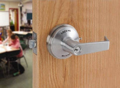 Ability One - Grade 1 Security Lever Lockset - 2-3/4" Back Set, Zinc, Satin Chrome Finish - Exact Industrial Supply