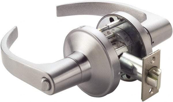 Ability One - Grade 1 Privacy Lever Lockset - 2-3/4" Back Set, Zinc, Satin Chrome Finish - Exact Industrial Supply