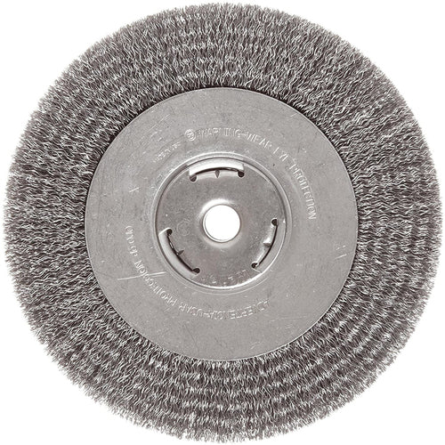 Vortec Pro 4″ Narrow Face Crimped Wire Wheel, .014″ Steel Fill, 5/8″-11 UNC Nut, Retail Pack - Exact Industrial Supply