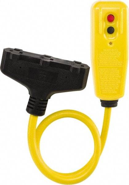 Tower - 3 Outlets, 125 Volt, 15 Amp, Yellow, GFCI Plug and Triple Tap - 5-15P, 5-15R NEMA Configuration, 2 Ft. Long, cUL, UL File E174279 - Exact Industrial Supply