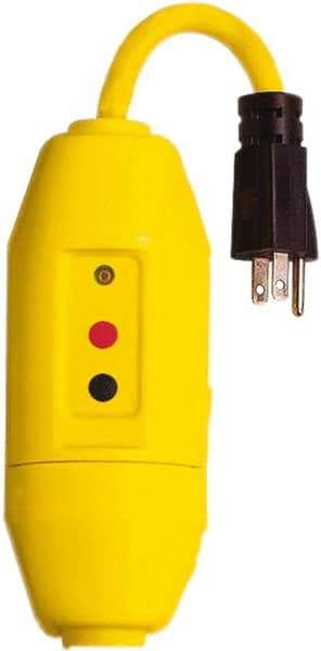 Tower - 1 Outlet, 125 Volt, 15 Amp, Yellow, Load Side User Attachable Inline GFCI - 1-15P NEMA Configuration, cUL, UL File E174279 - Exact Industrial Supply
