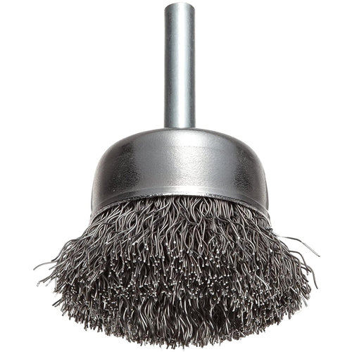 Vortec Pro 2″ Crimped Wire Cup Brush, .0118″ Steel Fill, 1/4″ Stem, Retail Pack - Exact Industrial Supply