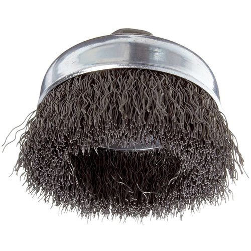 Vortec Pro 3″ Crimped Wire Cup Brush, .014″ Steel Fill, 5/8″-11 UNC Nut, Retail Pack - Exact Industrial Supply