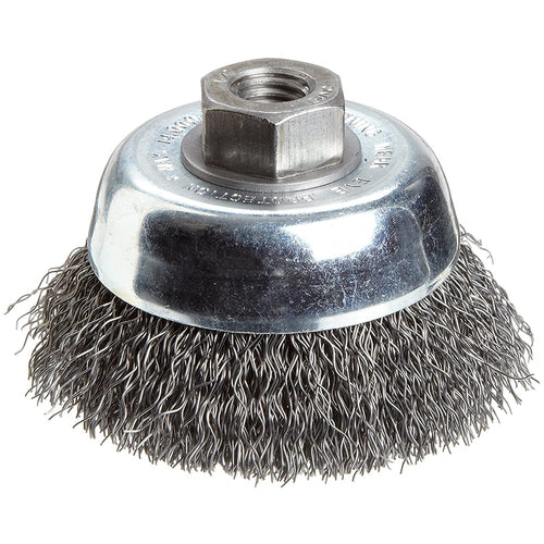 Vortec Pro 3″ Crimped Wire Cup Brush, .014″ Steel Fill, 1/2″-13 Arbor Hole, Retail Pack - Exact Industrial Supply