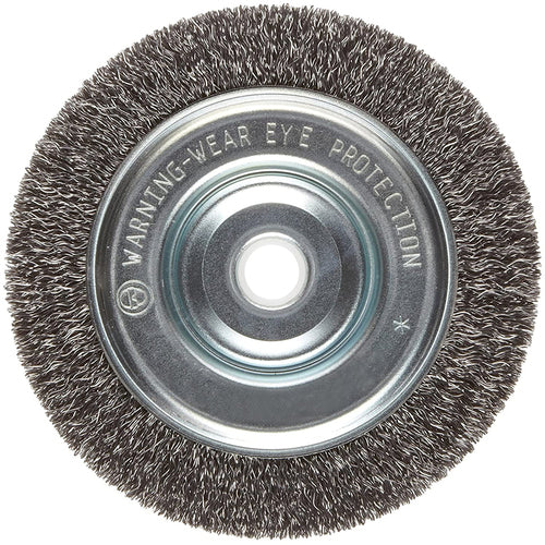 Vortec Pro 5″ Crimped Wire Wheel, .006″ Steel Fill, Narrow Face, 5/8″-1/2″ Arbor Hole, Retail Pack - Exact Industrial Supply