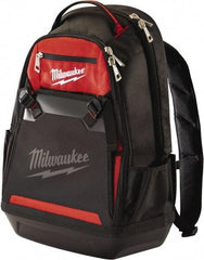 Milwaukee Tool - 35 Pocket Black & Red Ballistic Polyester Backpack Tool Bag - 9" Wide x 24" Deep x 15-13/32" High - Exact Industrial Supply